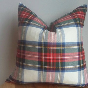Designe tartan check plaid pillow cover red green cream ivory lodge cabin cushion throw euro sham lumbar holiday Christmas