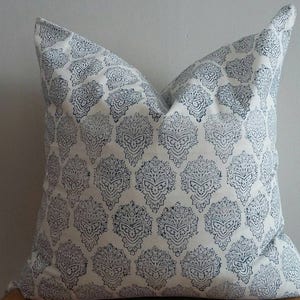 Block print indigo medallion blue white india global ethnic pillow cover modern chic Euro sham extra long lumbar country rustic beach lake