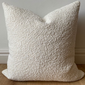 Designer creamy white boucle solid pillow cover cozy textural available in multiple sizes lodge cabin Scandinavian Christmas