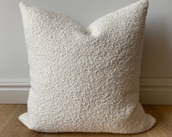 Designer creamy white boucle solid pillow cover cozy textural available in multiple sizes lodge cabin Scandinavian Christmas