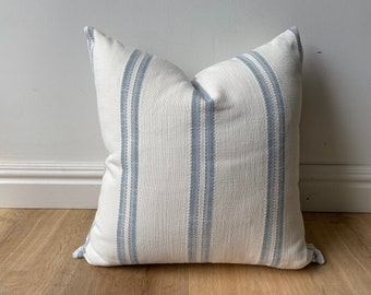 Designer insideout coastal indoor outdoor boho stripe modern woven chambray blue white pillow cover available in multiple sizes Scandinavian