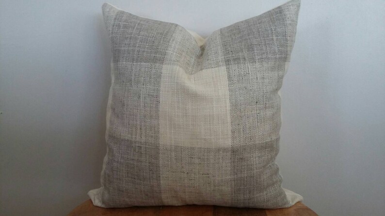 Designer buffalo check gray cream off white pillow cover modern woven chic Euro sham extra long lumbar country rustic image 2