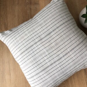 Designer outdoor striped fabric modern pillow cover grey cream black multiple sizes throw euro sham extra long lumbar banquette mudroom image 3