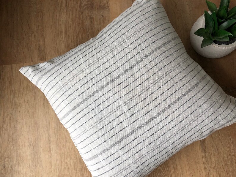 Designer outdoor striped fabric modern pillow cover grey cream black multiple sizes throw euro sham extra long lumbar banquette mudroom image 3