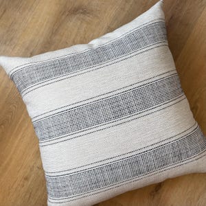 Sunbrella Coastal Boho Outdoor Pillow Cover – Navy Blue & White Striped, Scandinavian Modern Decor, Woven Cushion in Multiple Sizes