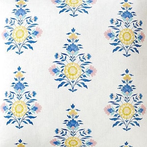 Caitlin Wilson Celeste block print linen modern glam chic pillow cover white blue citron yellow pink white extra long lumbar Euro sham