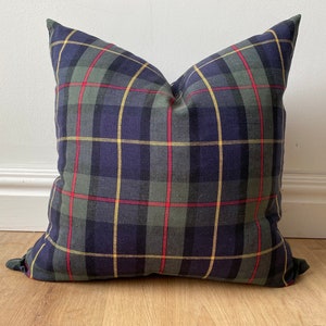 Ballarddesigns cotton linen tartan classic plaid pillow cover navy blue green red yellowavailable in many sizes lodge cabin Christmas