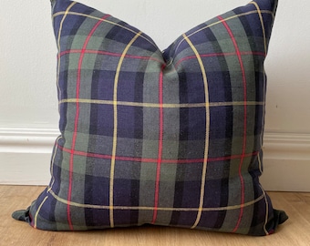 Ballarddesigns cotton linen tartan classic plaid pillow cover navy blue green red yellowavailable in many sizes lodge cabin Christmas