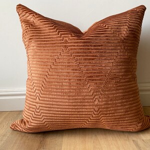 Designer rust red orange burnt velvet geometric design lux textured pillow cover euro sham multiple sizes cushion modern extra long lumbar