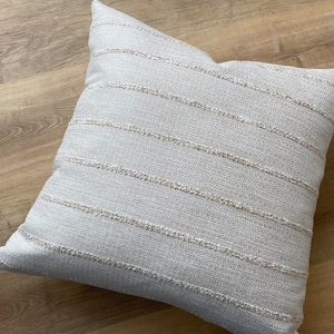 Designer fabric boho coastal textured striped modern pillow cover neutral cream sand beige scandinavian loft apartment throw euro sham