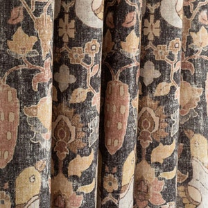 Beautiful vintage inspired bird print curtain panel brown terracotta ochre faded black 48x84 48x96 48x108 54x84 54x96 54x108  custom sizes