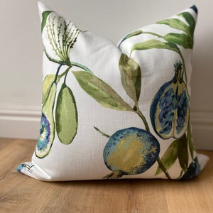 Modern ballard design alana fabric linen cotton floral fruit navy blue green purple cream white available in multiple sizes coastal beach