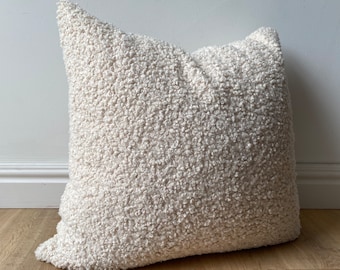 High end natural ivory boucle looped poodle solid pillow cover cozy textural available in multiple sizes lodge cabin Scandinavian Christmas