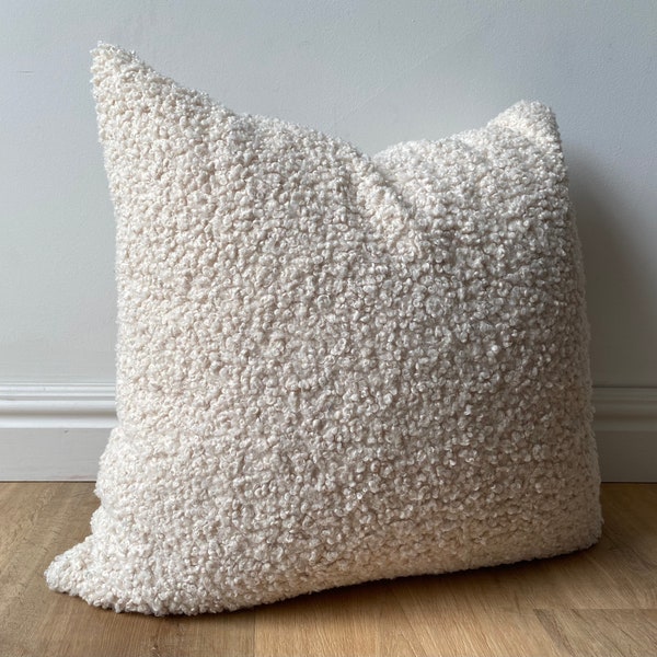 High end natural ivory boucle looped poodle solid pillow cover cozy textural available in multiple sizes lodge cabin Scandinavian Christmas