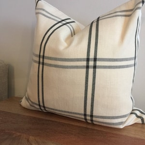 Designer F Schumacher wool cotton check black off white/natural neutral geometric plaid lumbar euro pillow cover toss modern luxe boho chic