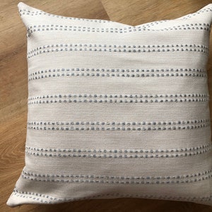 Modern raised dotted stripe pillow cover spa sky blue cream white textural available in multiple sizes high performance fabric coastal beach