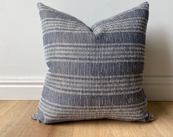 Designer insideout indoor outdoor boho stripe modern woven indigo blue aqua beige pillow cover available in multiple sizes Scandinavian