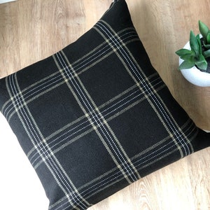 Kufri dundee plaid natural black sand check designer fabric pillow cover multiple sizes euro extra long lumbar neutral woven silk cotton