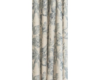 Beautiful floral blue and light beige hydrangea and leaves curtain panel 48x84 48x96 48x108 54x84 54x96 54x108 or custom sizes