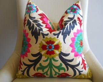 Waverly Santa Maria pillow cover throw toss pink fushcia navy blue emerald green floral lumbar euro sham cushion