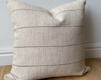 Designer coastal boho light beige tan black stripe pillow cover cozy textural available in multiple sizes Scandinavian Christmas