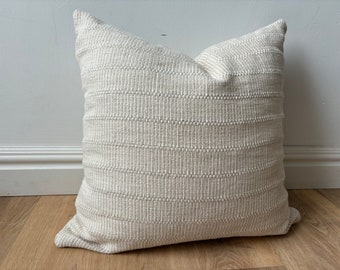 Coastal woven stripe tones sand oatmeal solid nubby tonal nubby pillow cover cozy textural available in multiple sizes Scandinavian