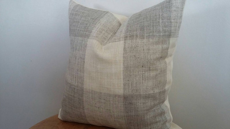 Designer buffalo check gray cream off white pillow cover modern woven chic Euro sham extra long lumbar country rustic image 1