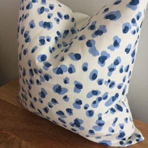 Designer Kravet fabric spots animal print beach lake house throw pillow cover blue navy off white beige euro sham lumbar modern chic