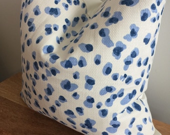 Designer Kravet fabric spots animal print beach lake house throw pillow cover blue navy off white beige euro sham lumbar modern chic
