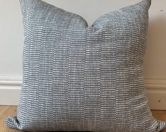Boho Woven Striped Pillow Cover Chambray Blue & White Textured Cushion, Euro Sham and Lumbar Sizes, Coastal Nursery Decor
