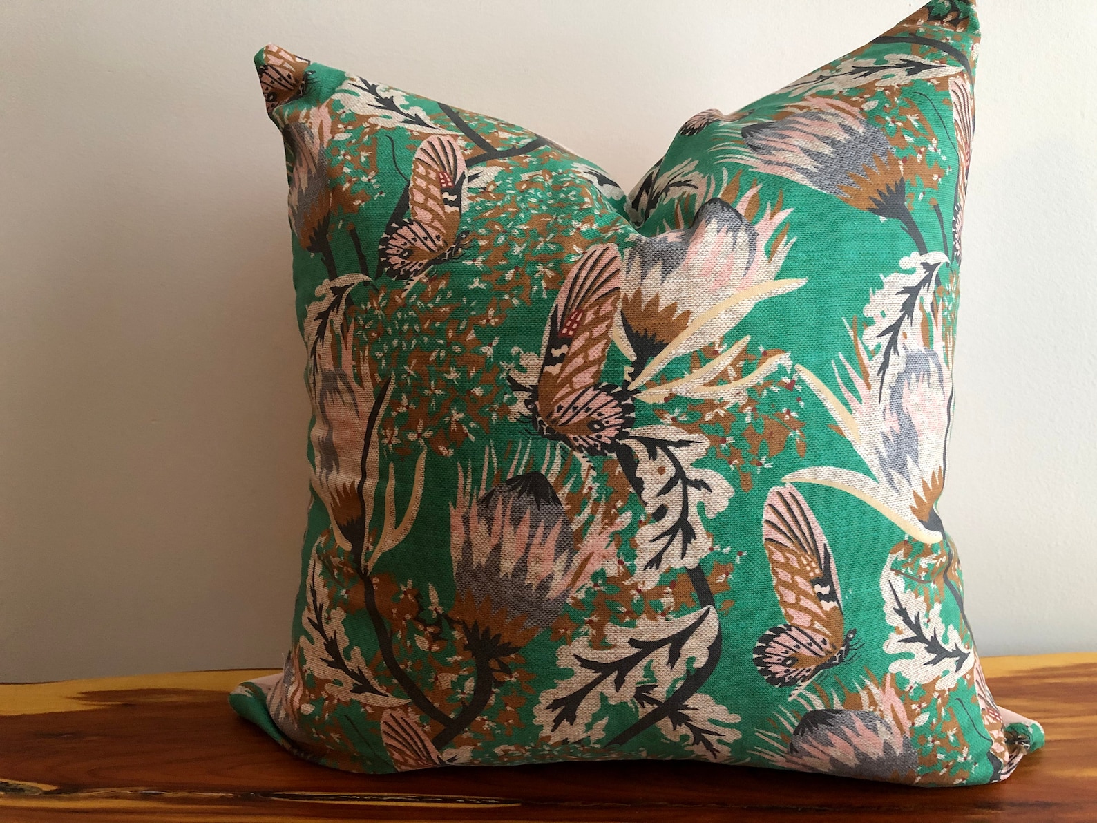 Boho Chic Butterfly Floral Designer Fabric Pillow Cover Green Lavender