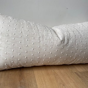 Designer embroidered white Swiss dot linen vanilla cream linen-toned modern farmhouse textured organic available in multiple sizes hygge
