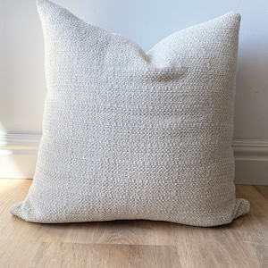 Coastal designer chunky weave sandy cream solid nubby tonal nubby pillow cover cozy textural available in multiple sizes Scandinavian