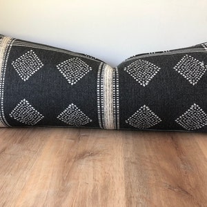 Designer outdoor striped fabric modern pillow cover grey cream black multiple sizes throw euro sham extra long lumbar banquette mudroom image 5