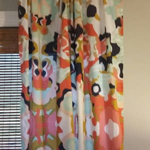 Beautiful abstract curtain panels navy coral mint pink mustard multiple sizes custom sizes available