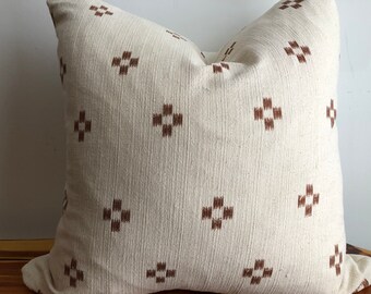 Authentic Chiangmai cross batik block print pillow cover brown natural lines dashes geometric tribal ethnic multiple sizes global boho