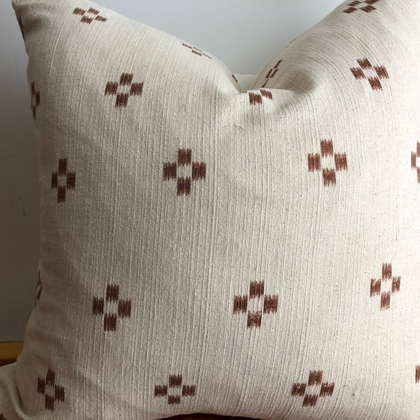 Authentic Chiangmai cross batik block print pillow cover brown natural lines dashes geometric tribal ethnic multiple sizes global boho