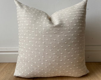 Designer embroidered ivory Swiss dot linen sandy beige modern farmhouse textured organic-feel available in multiple sizes hygge