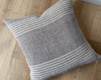 Designer boho linen stripe faded black natural beige gray pillow cover cozy textural available in multiple sizes lodge cabin Scandinavian