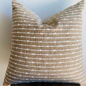 Woven stripe camel creamy white nubby chunky pillow cover artisan organic-feel available in multiple sizes hygge neutral Scandinavian