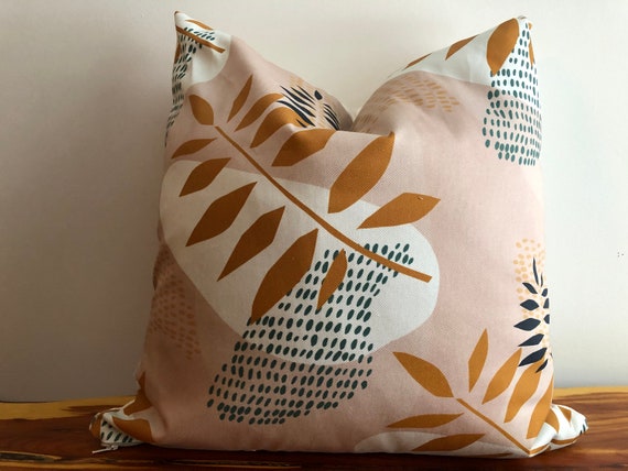 Boho Chic Abstract Designer Fabric Pillow Cover Rose Blush Pink Teal Jade Green Mustard off White Tropical Floral Girls Room Beach Nursery Etsy
