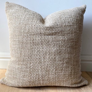 Coastal chunky weave flax sandy beige solid nubby tonal nubby pillow cover cozy textural available in multiple sizes boho decorative pillow