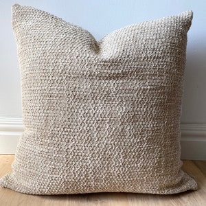 Coastal chunky weave flax sandy beige solid nubby tonal nubby pillow cover cozy textural available in multiple sizes Scandinavian