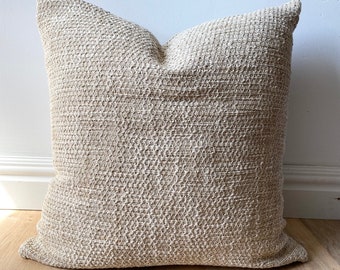 Coastal chunky weave flax sandy beige solid nubby tonal nubby pillow cover cozy textural available in multiple sizes Scandinavian