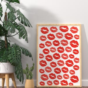 Red kiss Lip Wall Art Aesthetic Wall Art Trendy Wall Art red Art Print Aesthetic Room Decor  Art Kiss Lips Wall Art Digital Printable