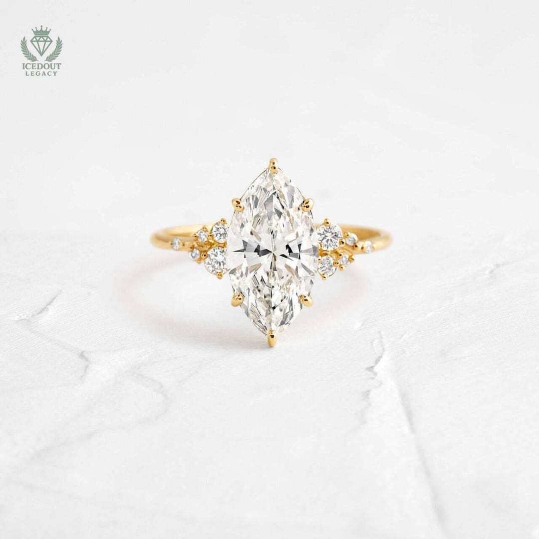 Marquise Lab Grown Diamond Engagement Ring, Gold Solitaire - Etsy