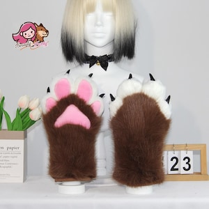 Brown Cat Paws,Furry Handpaws | Puppy Handpaws | Soft Faux Fur Gloves | Cosplay Character Hands |
