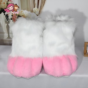 Pink Paws | Custom Feet Paws | Pink and White Cat Feetpaws | Outdoor Feet Paws, Custom Fursuit Feet Furry Shoes Paw | Cosplay Foot
