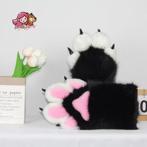 Pelzige Handpfoten | Schwarze Katze Handpfoten | Weiche Kunstpelz Handschuhe | Cosplay Charakter Hände | Konventionelle Kostüm Accessoires