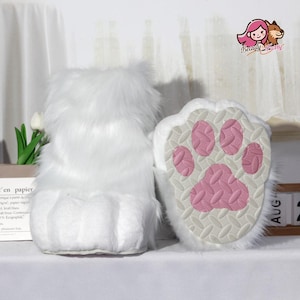 Furry Feetpaws , White Feetpaws , Custom Fursuit Shoes Paws , Free Choice Of Color! Fursuit Foot Paw For Cosplay , Cosplay Fluffy Paw